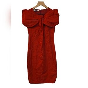 Jil Sander Red Silk Bow Dress sz 36 IT Made in‎ Italy